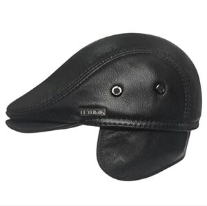 Lethmik Black Leather Flat Cap Newsboy Gatsby Earflap Hat Mens XXL Preppy Winter
